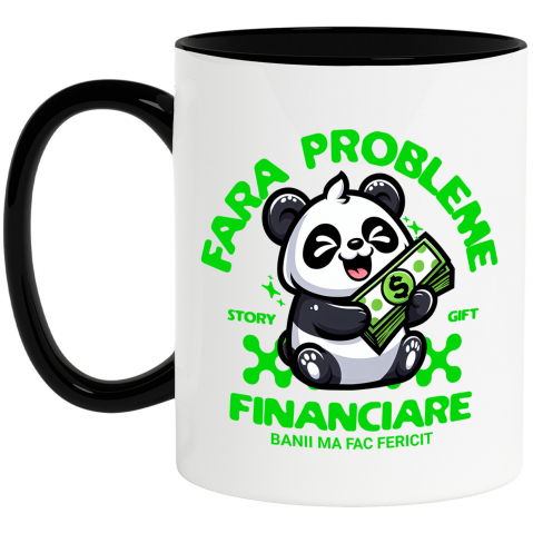 BANI - Cana Personalizata Urs Panda Fericit Cu Bancnote Verzi - Succes, Noroc și Bogăție