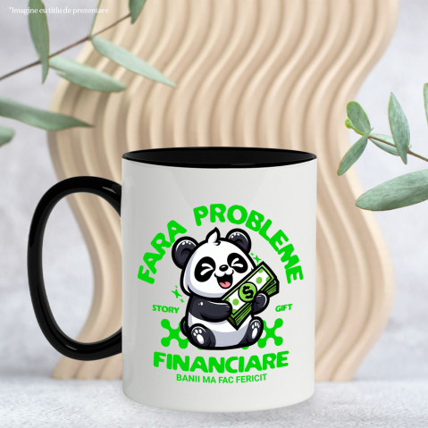Cana Personalizata Urs Panda Fericit Cu Bancnote Verzi - Succes, Noroc și Bogăție [2]