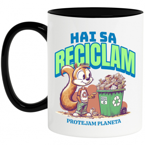 Copii - Cana Personalizata Veveriță Tomberan cu Deseu Reciclat – Cadou Personalizat pentru Educație Ecologică