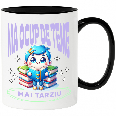 Educatie - Cana Personalizata Tricou Personalizat Băiat - "Mă Ocup de Teme Mai Târziu" | Cadou Amuzant pentru Școlari și Copii