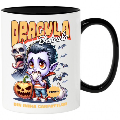 BASME - Cana Personalizata Animație Vampir cu Usturoi Text Dracula - Cadouri Personalizate Halloween pentru Familie, Copii, Tati și Prieteni