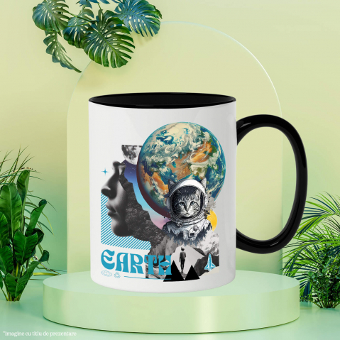 Cana Personalizata "Produse personalizate de artă – Chip uman, planetă Pământ, Lună, pisică spațială și rachetă" [2]