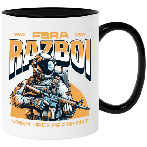 Mixed - Cana Personalizata Astronaut cu Armură și Mesaj de Pace "Fără Război, Vrem Pace Pe Pământ" - Cadouri Personalizate pentru Familie și Prieteni