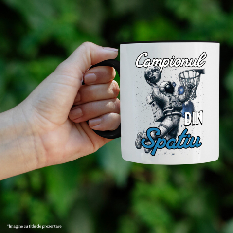 Cana Personalizata Astronaut În Spațiu și Minge Baschet – Cadou Sportiv Motivațional pentru Echipe [1]