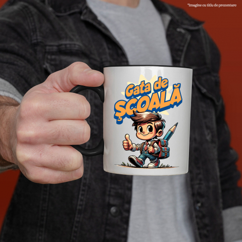 Cana Personalizata Băiat Vesel cu Rucsac și Creion Imens | Pregătit pentru Școala și Educație [1]