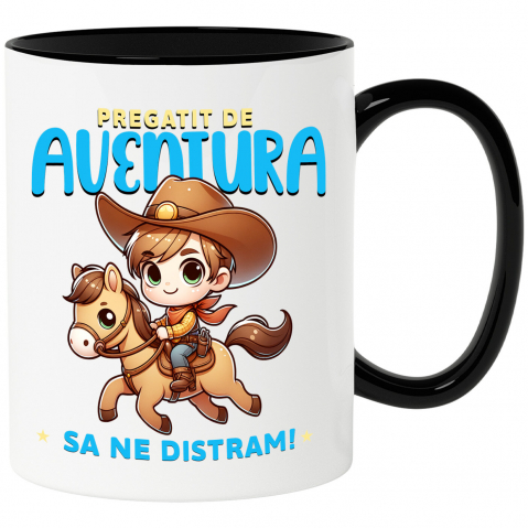 Cadouri Pentru Copii - Cana Personalizata Tricou Personalizat Băiat Cowboy – "Pregătit de Aventură, Să Ne Distram" | Cadou Amuzant pentru Copii și Tati