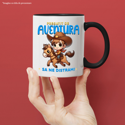 Cana Personalizata Tricou Personalizat Băiat Cowboy – "Pregătit de Aventură, Să Ne Distram" | Cadou Amuzant pentru Copii și Tati [1]