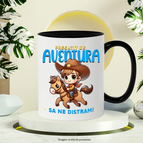 Cana Personalizata Tricou Personalizat Băiat Cowboy – "Pregătit de Aventură, Să Ne Distram" | Cadou Amuzant pentru Copii și Tati [2]