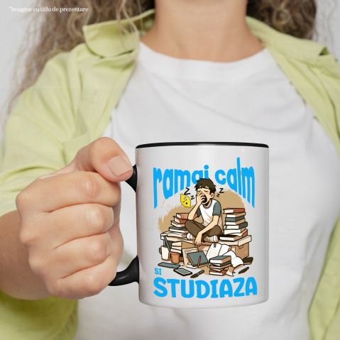 Cana Personalizata Băiat Extenuat și Somnoros Cu Teanc de Cărți | Motivație pentru Studii la Facultate [1]