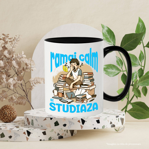 Cana Personalizata Băiat Extenuat și Somnoros Cu Teanc de Cărți | Motivație pentru Studii la Facultate [2]