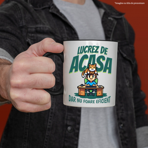 Cana Personalizata Băiat la Birou cu Pisică Portocalie – Work From Home, Productivitate [1]