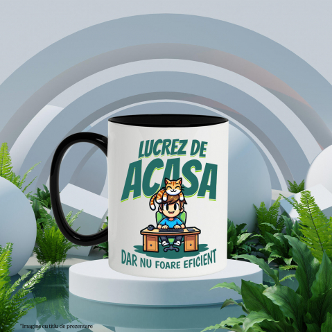 Cana Personalizata Băiat la Birou cu Pisică Portocalie – Work From Home, Productivitate [2]