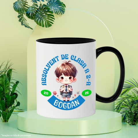Cana Personalizata Băiat Școlar cu Breton și Rucsac Personalizat „Absolvent de Clasa a 2-a Bogdan” - Cadou Educativ [2]