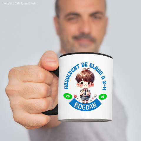 Cana Personalizata Băiat Școlar cu Breton și Rucsac Personalizat „Absolvent de Clasa a 2-a Bogdan” - Cadou Educativ [1]