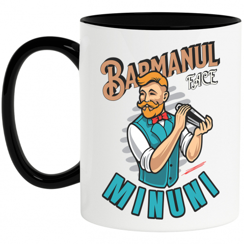 Meserii - Cana Personalizata Bărbat Animație cu Mustață, Papion Roșu și Shaker – Horeca