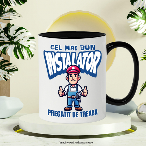 Cana Personalizata Bărbat cu Salopetă Albastră și Pălărie Roșie – Design Meserie [2]