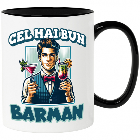 Meserii - Cana Personalizata Barman Elegant cu Vestă și Papion – Servire Cocktailuri