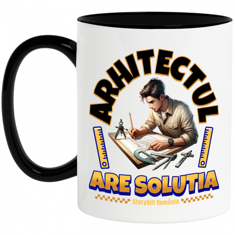 Meserii - Cana Personalizata Bărbat Arhitect cu Schițe – Cadou Personalizat pentru Pasionații de Design și Cadastru