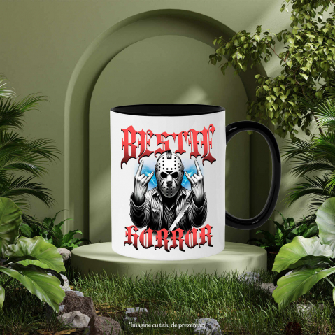 Cana Personalizata Bărbat cu Masca Înfricoșătoare și Cuțit | Bestie Horror Halloween | Cadouri Personalizate pentru Petrecerea de Halloween [2]