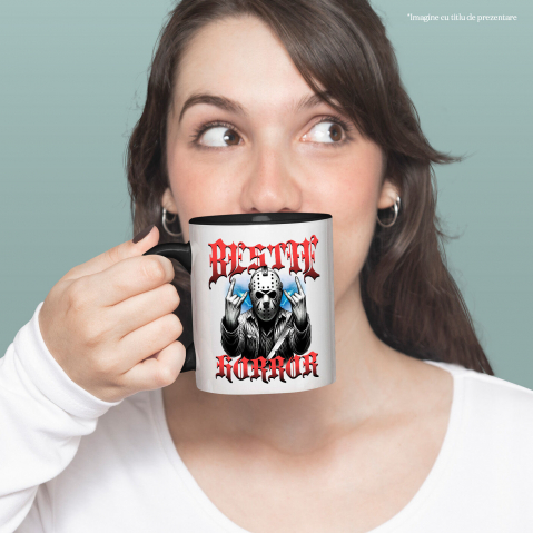 Cana Personalizata Bărbat cu Masca Înfricoșătoare și Cuțit | Bestie Horror Halloween | Cadouri Personalizate pentru Petrecerea de Halloween [1]