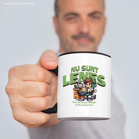 Cana Personalizata Bărbat Elegant în Costum cu Pisică „Nu Sunt Leneș, Doar Îmi Conserv Energia” - Cadou Haios [1]