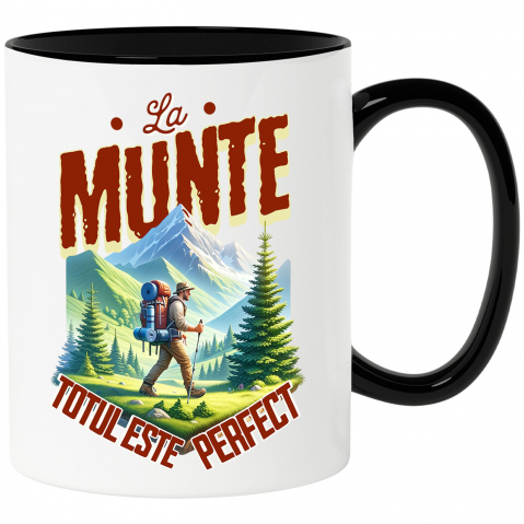 Calatorie - Cana Personalizata "Barbat Intre Munti Cu Rucsac – Cadou Personalizat cu Mesajul ‘La Munte Totul Este Perfect’ pentru Iubitorii de Natură"