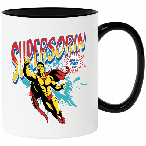 Supereroi - Cana Personalizata Bărbat Puternic În Zbor Super Erou – Cadou Personalizat „Super Sorin Sunt Aici Pentru Tine”