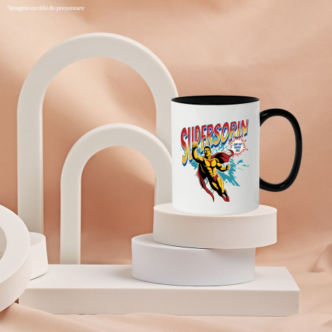 Cana Personalizata Bărbat Puternic În Zbor Super Erou – Cadou Personalizat „Super Sorin Sunt Aici Pentru Tine” [2]
