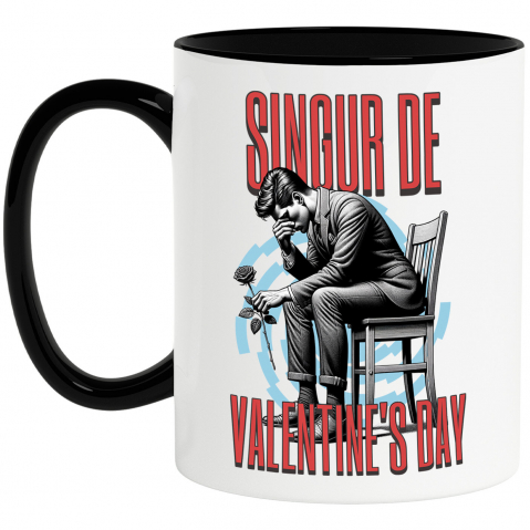 Dragoste - Cana Personalizata Bărbat Trist pe Scaun „Singur de Valentine's Day” – Cadou Personalizat pentru Dragoste și Iubire Pierdută