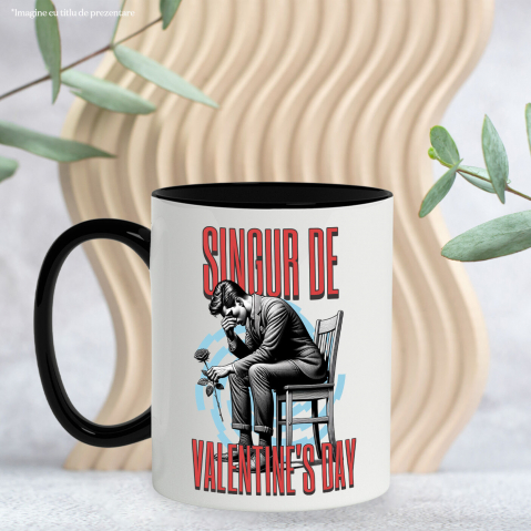 Cana Personalizata Bărbat Trist pe Scaun „Singur de Valentine's Day” – Cadou Personalizat pentru Dragoste și Iubire Pierdută [2]