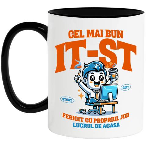 Meserii - Cana Personalizata Bărbat IT Lucru de Acasă – Design Amuzant pentru Programatori și Freelanceri