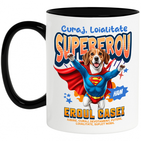 Căni - Cana Personalizata Beagle în Costum de Superman – Produse Personalizate pentru Familie și Copii