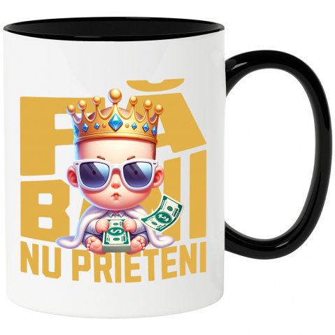 BANI - Cana Personalizata Bebeluș cu Teanc Bancnote și Coroană – „Fa Bani” – Cadou Personalizat pentru Familie, Tati, Copii, Prieteni