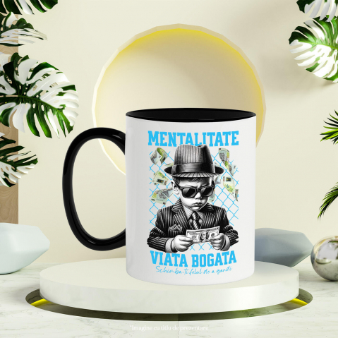 Cana Personalizata Bebeluș în Costum Stil Mafiot cu Ochelari și Bancnotă – „Mentalitate Viață Bogată” – Cadou Personalizat pentru Familie, Tati, Copii, Prieteni [2]
