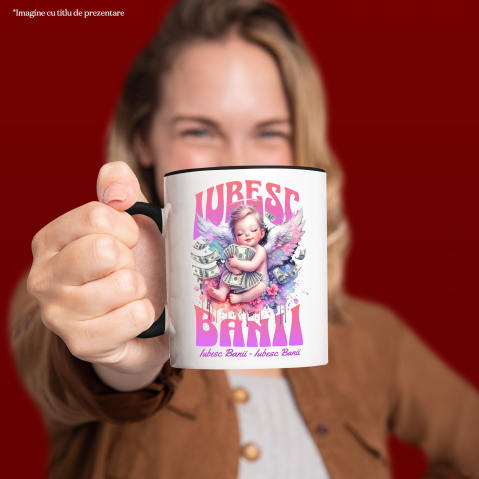 Cana Personalizata Bebelus Înger pe Nor cu Bancnote – „Iubesc Banii” – Cadou Personalizat pentru Familie, Tati, Copii, Prieteni [1]