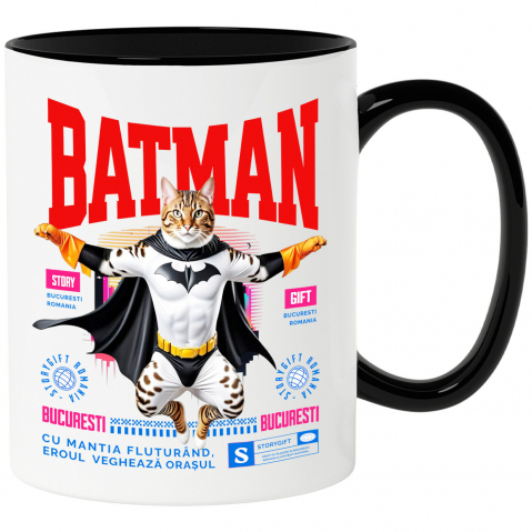 Supereroi - Cana Personalizata Pisica Bengal în Costum de Batman – Un Supererou Drăgălaș pentru Copii și Iubitorii de Animale