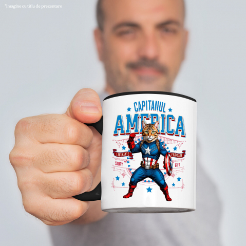Cana Personalizata Pisica Bengal în Costum de Captain America cu Pelerină - Cadou Personalizat pentru Copii și Iubitorii de Pisici [1]