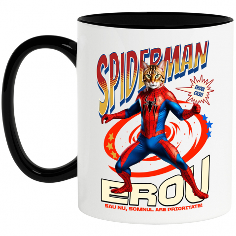 Cani Personalizate - Cana Personalizata Pisică Bengal în Costum Spider-Man cu Pelerină - Cadou Personalizat pentru Iubitorii de Pisici și Copii