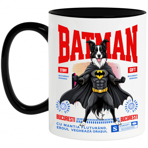 Supereroi - Cana Personalizata Border Collie În Costum de Batman – Câine Supererou pentru Copii și Iubitorii de Animale