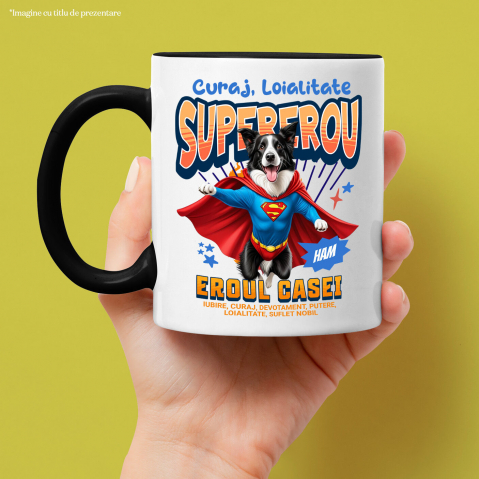 Cana Personalizata Border Collie în Costum de Superman – Produse Personalizate pentru Copii și Familie [1]