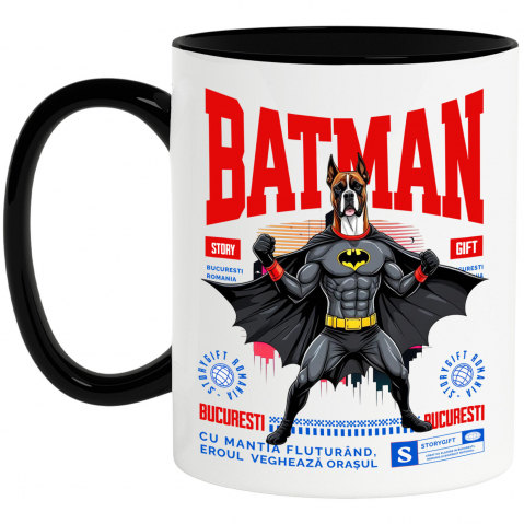 Supereroi - Cana Personalizata Boxer În Costum de Batman – Câine Supererou pentru Copii și Iubitorii de Animale