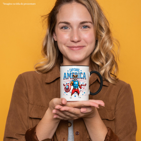Cana Personalizata Boxer în Costum Captain America cu Pelerină - Cadou Personalizat pentru Copii și Iubitorii de Câini [1]
