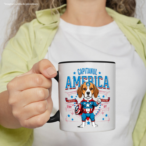 Cana Personalizata Boxer în Costum Captain America cu Pelerină - Cadou Personalizat pentru Copii și Iubitorii de Câini [1]