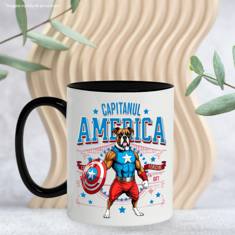 Cana Personalizata Boxer în Costum Captain America cu Pelerină - Cadou Personalizat pentru Copii și Iubitorii de Câini [2]