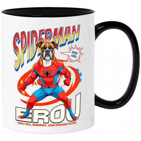 Cani Personalizate - Cana Personalizata Boxer în Costum Spider-Man - Cadou Personalizat pentru Copii și Familie
