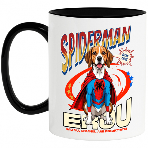 Cani Personalizate - Cana Personalizata Boxer în Costum Spider-Man - Cadou Personalizat pentru Copii și Familie