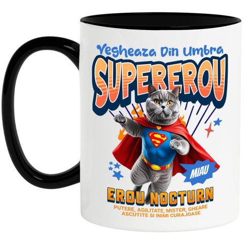 Căni - Cana Personalizata Pisică British Shorthair în Costum de Superman – Cadouri Personalizate pentru Familie și Copii