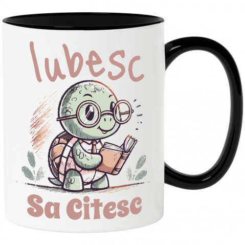 Cana Personalizata Broască Țestoasă cu Carte și Ochelari de Soare | Iubesc Să Citesc