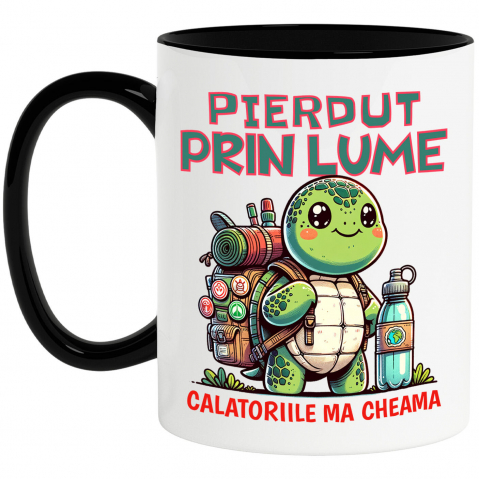 Calatorie - Cana Personalizata "Broasca Țestoasă cu Rucsac și Apă – Călătoriile Mă Cheamă – Cadou Perfect pentru Aventuri în Natură"