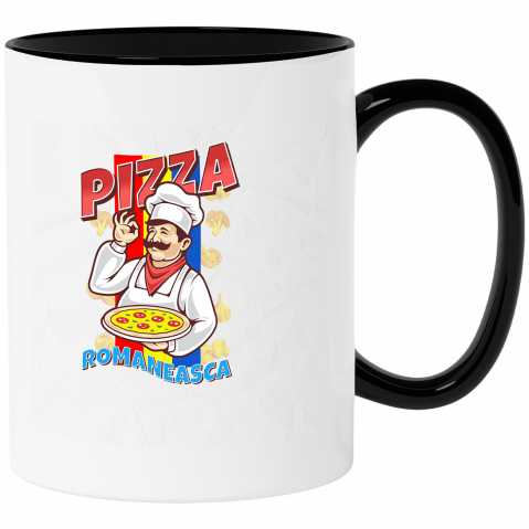 Mancare - Cana Personalizata Pizza românească personalizată cu chef român și steagul României – Cadou perfect pentru familie și prieteni
